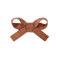 Brown handmade linen fabric bow hair clip for girls with a textured burlap finish - Khaki