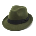 Classic army green wool fedora hat with black grosgrain ribbon bow decoration - M (56-58cm) / Army Green
