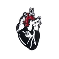 Cartoon heart enamel pin featuring creative rock hand gesture in red black and white - Gesture Heart