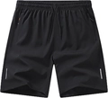 Detail der schwarzen schnelltrocknenden Fitness-Shorts mit Reflektorstreifen und Tunnelzug - S / Unterteile / Schwarz