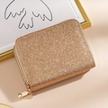 Women's golden sequin card holder with double zipper and high-density glitter finish - Glitter Double Zipper Light Gold