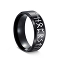 Zwarte roestvrijstalen Viking ring met witte Noordse runen en gepolijste afwerking - US 6 / Zwart
