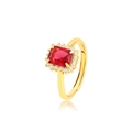 Luxurious adjustable gold-plated ring featuring a large red rectangular gemstone with halo - Adjustable Open / 24K Gold Plated-Ruby Red