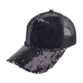 Detailed view of black sequins and breathable mesh fabric on a stylish baseball cap - Adjustable / Black