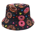 Omkeerbare vissershoed in zwart met kleurrijke donutprint en hartjes voor outdoor - M (56-58cm) / Donut Allover Print Omkeerbare Stijl