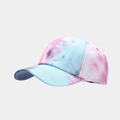 Detail of pink and blue tie-dye baseball cap with six-panel structure and curved brim - Pink and Blue Tie-Dye Style (2#色)