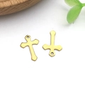 Detailed view of polished gold stainless steel cross pendants for DIY jewelry making - Stamped Cross (T2425)