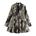 Elegantes Vintage-Jacquard-Langarmkleid mit V-Ausschnitt und gefaltetem A-Linien-Rock - XS / Schwarz