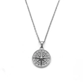 Retro compass pendant necklace in silver stainless steel with adjustable link chain - Steel