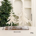 Mini alberi di Natale innevati su base in legno naturale per decorazione da tavolo - Doppio Albero di Neve Ghiacciata / 34cm