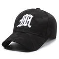 Men's black camo baseball cap with white gothic HH embroidery on a structured 6-panel design - Adjustable / Black With White Embroidery