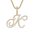 Macro shot of 18K gold plated letter K pendant with micro-paved zircons on rope chain - Letter K / Gold (Pendant Only)