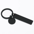 Matte black stainless steel keychain with blank round and rectangular DIY tags - Bar + Round Tag / Black