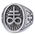 Macro shot of Leviathan Cross on gothic stainless steel ring with black oxidized details - Steel Leviathan Cross Style (15306)