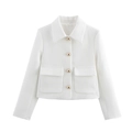 Witte korte tweed jas voor dames met een reverskraag en gouden bolvormige knopen - S / Wit