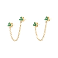 Boucles d'oreilles rétro dorées avec chaîne et zircons verts pour double perçage d'oreille - Or/Zirconium Vert