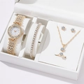 Conjunto de joyas de 5 piezas doradas para mujer con reloj de cristal y accesorios - Juego De Oro (sin Caja) (alfiler De Corbata) / Predeterminado