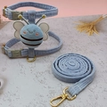 Blue corduroy pet harness and leash set featuring a cute plush bee doll for small dogs - Size M (6-13) / Blue