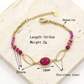 Pink natural stone and freshwater pearl beaded bracelet with 18k gold plated stainless steel - Oval Pink Gemstone Hematite Style
