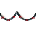 2M Green Christmas garland with white frosted edges and six decorative red bows - Dark Green White Edge + 6 Red Bows