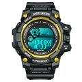 Waterproof digital sports watch with green backlight and black textured strap - Gold