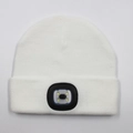 White knitted beanie for adults with integrated LED light and Bluetooth connectivity - 4-LED Style / White