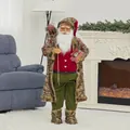 Traditional 120cm Santa Claus figure in vintage patterned robe with gift bag and box - Plaid Suit with Gift / 120cm