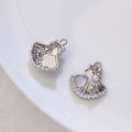 Silver shell charm with pearl and rhinestone inlay for DIY jewelry making and crafts - 2# Silver Tone Heart Pearl Shell