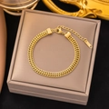 Elegant 18k gold plated double layer braided bracelet with adjustable chain in a gift box - Gold Double Woven Chain Bracelet (SLE169)