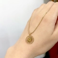 18K gold plated snake chain necklace featuring a minimalist sunburst disk pendant - Ray