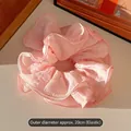 Chouchou rose oversize en seersucker de 20 cm de diamètre avec design plissé - Chouchou en Tissu Plissé Rose