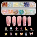 12-grid box of mixed aurora nail art charms with pearls, bows, and colorful rhinestones - Mini Aurora Rhinestone (12TZ-13)