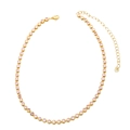 Pink tennis necklace in gold-plated bezel setting with heart charm and adjustable chain - Pink