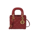 Red quilted leather handbag with gold metal charm and adjustable shoulder strap - Red (Heart Pattern)