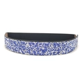 Elastic waist belt with sparkling blue and silver rhinestones on black backing - B-Style Blue