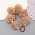 Chic brown plush ball phone charm with white beads and metal spring ring wristlet - Brown