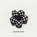 5.5cm black and white checkered padded cotton flower with center button for DIY crafts - Checkerboard Black