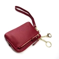 Minimalist burgundy pebble leather wallet with wrist strap and gold key chains - Burgundy