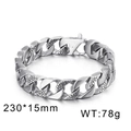 Pulsera cubana de acero inoxidable plateado con textura de escamas de dragón y acabado pulido - Estilo con Patrón de Serpiente Brillante(KB26933-D) / 230mm*15mm