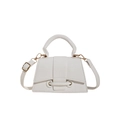White lychee pattern leather trapezoid handbag with gold hardware and top handle - White