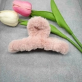 Detail shot of large 11cm pink plush shark hair claw clip with soft faux fur texture - Dust Rose