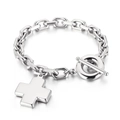Silbernes Edelstahlarmband mit Kreuzanhänger und modischem OT-Knebelverschluss - Stahlfarbenes Armband (KB152762-Z)