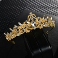 Golden bridal crown with brilliant cubic zirconia and a teardrop-shaped centerpiece - Style 6