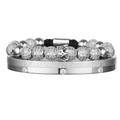 Silver crown bracelet set with crystal beads and Forever Love engraved bangle - 2-Piece Set Silver Style 2