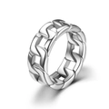 Close-up detail of silver titanium steel Cuban chain link hip hop ring - Size 6 / Silver