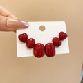Three-pair set of red heart and geometric stud earrings on white card display - 50# Silver Earring Post - Red