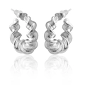 Polished silver-tone twisted hoop earrings featuring a minimalist liquid lava metal design - Silver XLEH031-1 (Twisted Spiral)