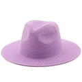 Summer purple straw fedora sun hat with flat wide brim for vacation beach style - Violet