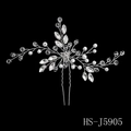 Handmade bridal hair pin with silver wire branches, clear crystals and white pearls - HS-J5905S Single Silver Handmade Pearl Crystal Hair Pin