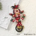 Christmas wooden unicycle clown hanging ornament with golden sequins and Merry Christmas flag - Colorful Clown Ornament